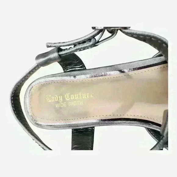 Lady Couture Betty 1 3/4" Heel Dressy Kitten Sandal Silver Pewter 9.5 (40)Wide - Picture 5 of 8